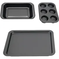 Relaxdays Backformen Set 3-tlg., Muffinblech, Kastenform, Bratform, antihaftbeschichtet, Carbonstahl,