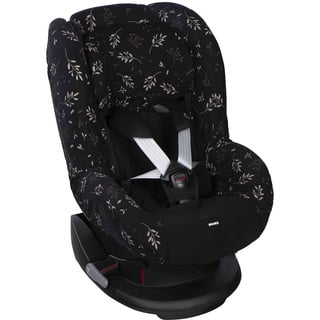 Dooky - Sitzbezug für Kindersitz Leaves Schwarz - Sitzschale, Kindersitzunterlage, Sitzschoner - Altersgruppe 1+ 9-18 kg - 3&5 Punkt Gurtsystem - Universal Passform - Baumwolle