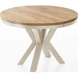 WFL GROUP Runder Ausziehbarer Esstisch im Loft-Stil - Industrieller Tisch mit Beige Cashmere Metallbeinen - Platzsparender Tisch für Wohnzimmer - Craft Eiche - 100 bis 180 cm