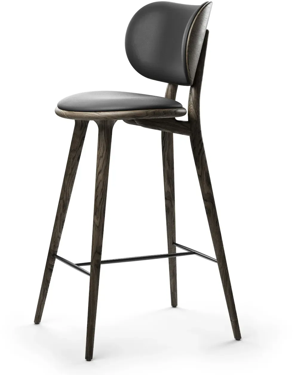 Mater High Barhocker mit Rückenlehne, höhe 74 cm, sirka grey / sorensen leder schwarz