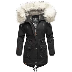 NAVAHOO Damen stylischer Wintermantel  Baumwollparka mit Kunstfell-Kapuze Honigfee
