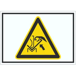 Achtung Quetschgefahr zwischen Presse und Werkstück Symbol Aufkleber A6 (105x148mm)