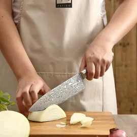 Zayiko Kinone Damast Chefmesser 20 cm Klinge I Wurzelholzgriff Birke