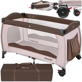 Tectake tectake® Kinder Reisebett klappbar, 2 Rollen mit Bremsen, inklusive Tragetasche, 126 x 65 x 80 cm