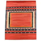 KUHFELL online & NOMAD Orientteppich Nomaden Teppich Kelim Kamoo 245 x 180 cm Handgewebt in Rot Orange, 100% Wolle, Handgewebt, pflanzliche Farben