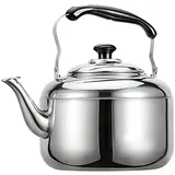 AWAING Flötenkessel Induktion Edelstahl Teekanne Pfeife Teekanne Große Kapazität Teekanne mit ergonomischem Griff Haushalt Wasserkessel für Holzofen(Color:Silver;Size:6L)