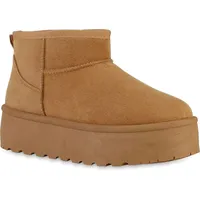 VAN HILL Damen Plateau Boots Profil-Sohle Trendy Schuhe 840596 213307 Hellbraun, 38 - 38