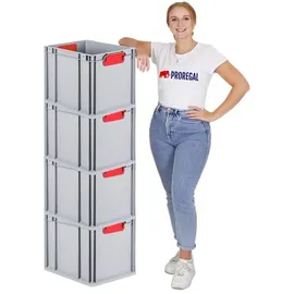 Proregal Spar Set 4x Eurobox Nextgen Color Mit Auflagedeckel & Schiebeschnappverschlüsse HxBxT 32 x 30 x 40 cm Griffe Rot Geschlossen Glatter Boden