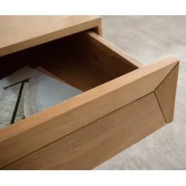 DeLife Couchtisch Kayu Akazie Natur 2 Schübe V-Fuß Edelstahl Couchtische