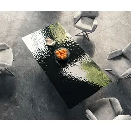 DeLife Esstisch Edge 200x100 Reliefglas Rauchschwarz 3D-Design Edelstahl Schmal