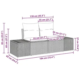 vidaXL Garten-Sofa-Set mit Kissen Schwarz Poly Rattan