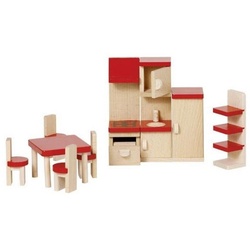 goki Puppenmöbel Küche Puppenmöbelset basic, Holzspielzeug Rollenspielzeug rot