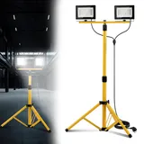 Eikuavons 2 x 50W Baustrahler LED mit Stativ einstellbar, IP66 Wasserdichte Baulampe mit 3m Netzkabel, 6500K LED Arbeitsstrahler für Baustelle, Werkstatt oder Keller, Innen & Außen