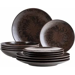 Tafelservice MÄSER "METALLIC BRONZE, aus Keramik", braun (braun, schwarz), 12 tlg., Keramik, Geschirr-Sets, Geschirr-Set, Service