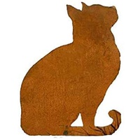itsisa ® Dekofigur Katze sitzend (Blick n. Oben) mit Platte im Rost Design, Rostfigur für den Garten, Gartendeko