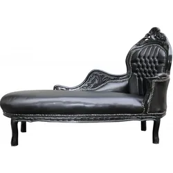 Casa Padrino Barock Chaiselongue Schwarz / Schwarz Lederoptik - Barock Möbel Liege Recamiere