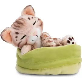 NICI 49747 - Sleeping Pets, Katze Bengal 12cm, schlafend im Körbchen (grün), Plüsch, GREEN