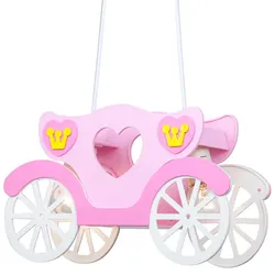 Kinderleuchte Mädchen Hängeleuchte Kutschen Leuchte Pendellampe Kinder Zimmerlampe Pendelleuchte Prinzessin, pink, 2x E27, LxBxH  33 x 10,5 x 75 cm