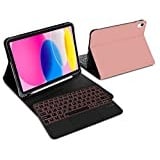 IVEOPPE Tastatur iPad 10. Generation, iPad 10 Hülle mit Tastatur 10,9 Zoll 2022, Magnetisch Abnehmbare 7-Farbige Beleuchtung Bluetooth QWERTZ Hülle Tastatur für iPad 10 Generation, Roségold