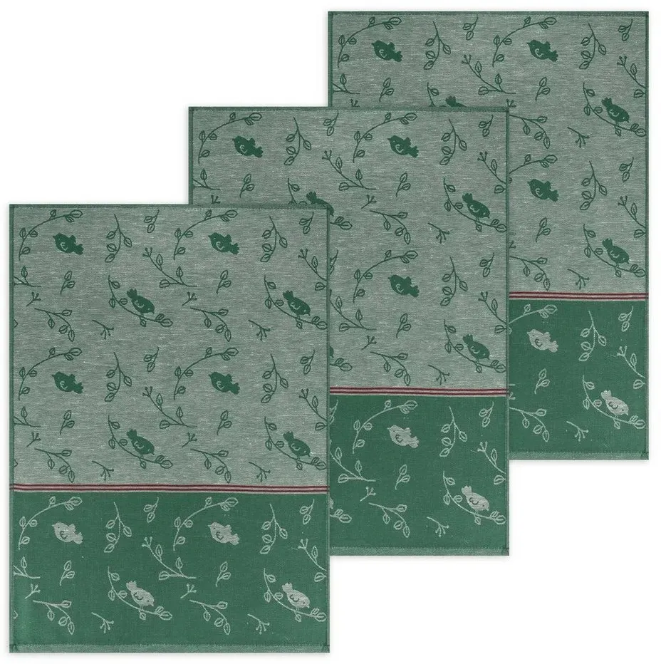 Kracht Geschirrtuch Piepmatz, (Set, 3-tlg., Set), 3er Pack Geschirrtücher (3 Stück), ca. 50 x 70 cm, Halbleinen Jacquard grün