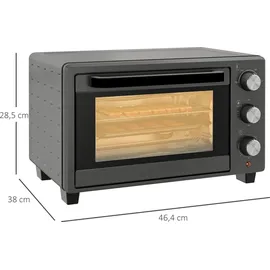 Homcom Minibackofen 21L 1400W 60 Min. Timer, Kleinbackofen mit 100 °C-230 °C einstellbar Temperatur Garzeit, Mini Ofen mit Backblech, Drahtgestell,