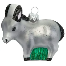 Christbaumschmuck Glas 8cm Esel Figur Handbemalt Weihnachtsbaum Anhänger Weihnachten Christbaumanhänger Weihnachtsbaumschmuck Farm Tiere Silber Grau