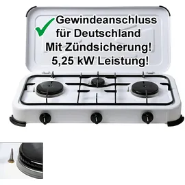 Bluecraft Gaskocher Campingkocher Flame 3-flammig mit Zündsicherung