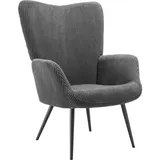 Tectake Relaxsessel Hygge gepolstert Bouclé-Stoff 72 x 100,5 x 72 cm grau|schwarz