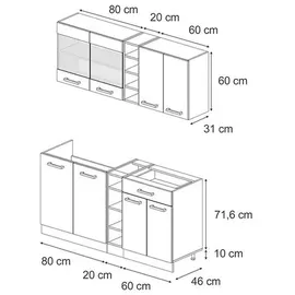 Vicco Küchenzeile R-Line 160 cm Grau/Goldkraft Eiche