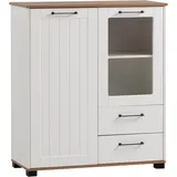 Schildmeyer Highboard, Holzwerkstoff, matt weiß/Eiche Landhaus Dekor, 99,2 x 41,0 x 113,1 cm