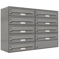 AL Briefkastensysteme Wandbriefkasten 9er Premium Briefkasten Aluminiumgrau RAL 9007 für Außen Wand 2×4 grau