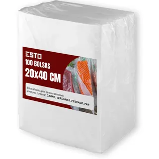 ESTO Vakuumbeutel für Lebensmittel, 50 oder 100 Beutel, Universal (20 x 40 cm, Durchsichtig, Wiederverwendbar, Kunststoff, Selbstklebend, Pressverschluss, Luftdicht, Geruchsdicht, Flexibel)