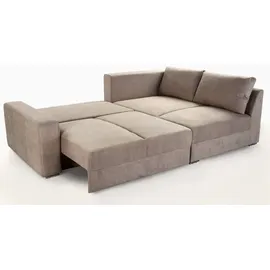 luma-home Federkern Ecksofa Schlafcouch L-Polsterecke mit Topper Bettkasten in Hell-Braun & 15108 - Hellbraun