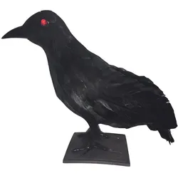 Schwarzer Rabe mit rot blinkenden Augen - Halloween Dekorations Figur - 30x11x23...