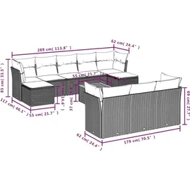 vidaXL Gartensofa-Set 11-tlg. grau Polyrattan