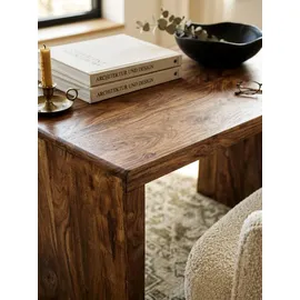 KADIMA DESIGN Schreibtisch TEKO: Massivholz Sheesham, Stauraum, abgerundete Ecken, stabil. Braun, 120x60x76 cm