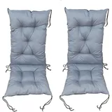 Gartenliegen Auflagen Set | Hohe Rückenlehne | Liegestuhl Auflage | Liegenauflage | Stuhlauflagen hochlehner | Stuhlkissen | Gartenstuhlauflagen hochlehner | Grau | 2-teiliges Set | 130 x 50 cm