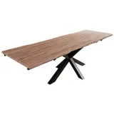 sam möbel gmbh Baumkantentisch Akazie stonefarben 140(220)x90 cm Ansteckplatten Spider-Gestell schwarz JANOSH - Naturbelassen
