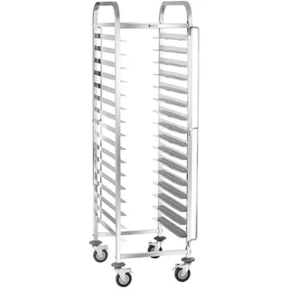 Royal Catering Tablettwagen Küchenwagen Abräumwagen Rollwagen (Belastbarkeit 150 kg, Aufnahmekapazität 16 Tabletts: 60 cm, Tablettsicherungen, Edelstahl)
