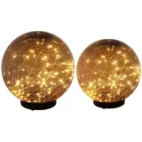 GLOBO Solarleuchte Gartenlampe Außenlampe LED Erdspieß Kugelleuchte rauchfarben 2er Set