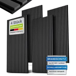 Juskys Wandpaneele Akustik 4er Set 2,88 qm - Holzfurnier & reduziert Hall und Lärm - Eiche Dunkelgrau