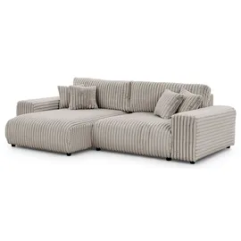 s-style möbel Mollis - Ecksofa mit Schlaffunktion und Bettkasten aus Hellgrau Plüschcord mit schöner Sitzkomfort