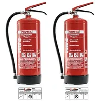 PROTEX – 2 Pulver-Feuerlöscher – Protex PDE 6 Pulverfeuerlöscher – 6 kg – für die Brandklassen ABC – DIN EN 3 und CE – je 9,5 kg – mit praktischer Halterung – mit Prüfplakette – Made in EU