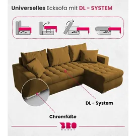 bromarkt Ecksofa LUIS Schlaffunktion Bettkasten L-Form 238x148x88cm Senf - Gelb