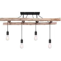 ETC Shop Hängeleuchte Lampe Holzleuchte Vintage Pendellampe Esszimmer, 4 flammig Holzleiter, natur braun schwarz, 4x E27 Fassungen, Hxlxb 80x115x30cm