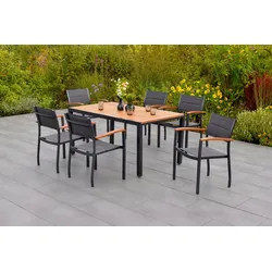 Garten-Essgruppe MERXX "Paxos", grau (graphit, grau, natur), Aluminium, Massivholz, Stoff, Sitzmöbel-Sets