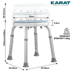KARAT Duschhocker - 360° drehbarer Duschstuhl belastbar bis 150 kg, höhenverstellbar mit rutschfesten Gummifüßen - Badhocker, Duschhilfe, Duschsitz