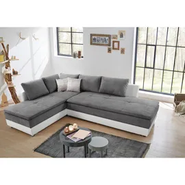 luma-home Federkern Ecksofa Doppelbett Dauerschläfer Bettkasten, Couch in Hell-Grau / Couches, Wohnlandschaften, Ecksofas