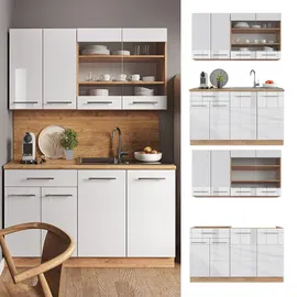 Vicco Küchenzeile Fame-Line 140 cm Weiß Hochglanz/Eiche