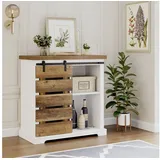 HOMECHO Buffet Küchenschrank mit Schiebetür und Regal Vintagebraun+Weiß braun|weiß